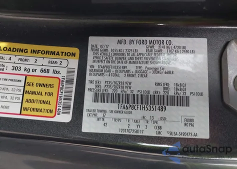 2017 Ford Mustang Gt Premium из США, поврежденный, VIN 1FA6P8CF1H5351489